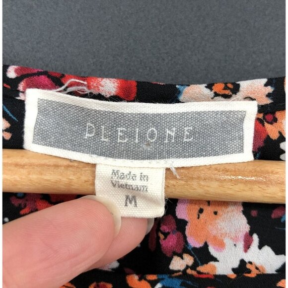 Pleione Women's Ditsy Floral Blouse M Black Red Boho Cottagecore Peasant Office - Picture 3 of 6